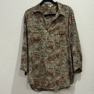 Pleione Floral Blouse in Brown and Green